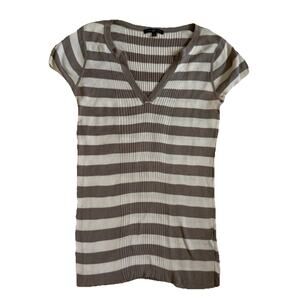 VTG Gap Top Womens Large Gray Striped Fitted V Neck Y2K Preppy Schoolgirl